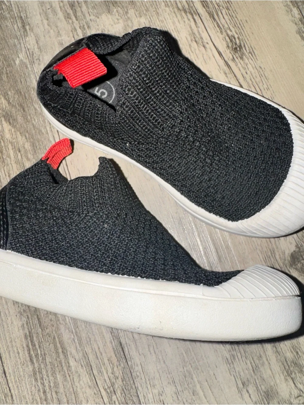 Cat & Jack Black Knit Slip-On Sneakers with Red Pull Tab